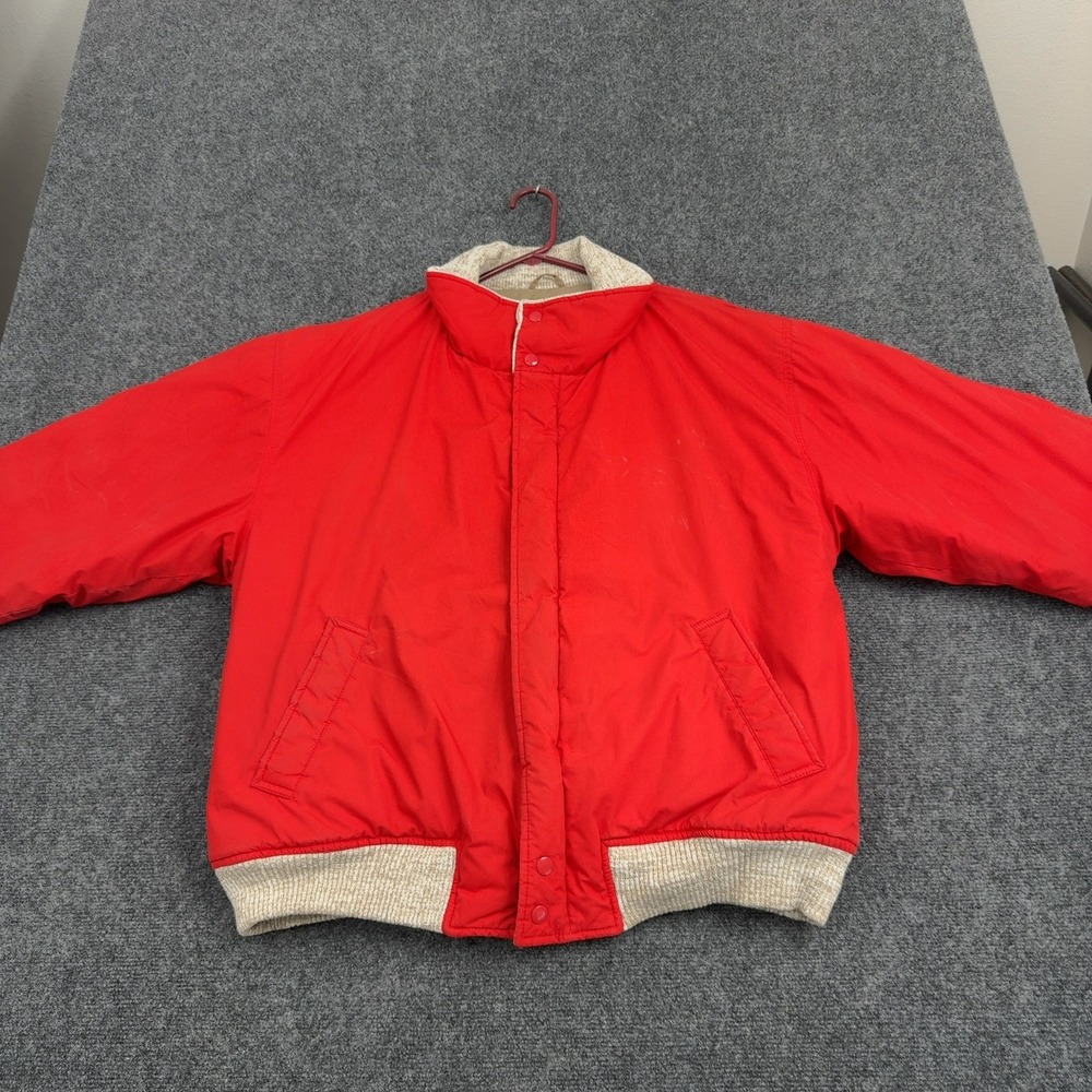 Vintage Hunt Club Jacket Mens LT Red Polyester Cotton Elbow Patches Bomber Style